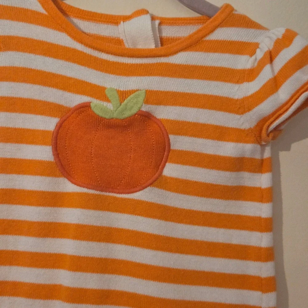 Gymboree Girls 2T Orange White Striped Pumpkin Knit Sweater Dress Halloween Fall